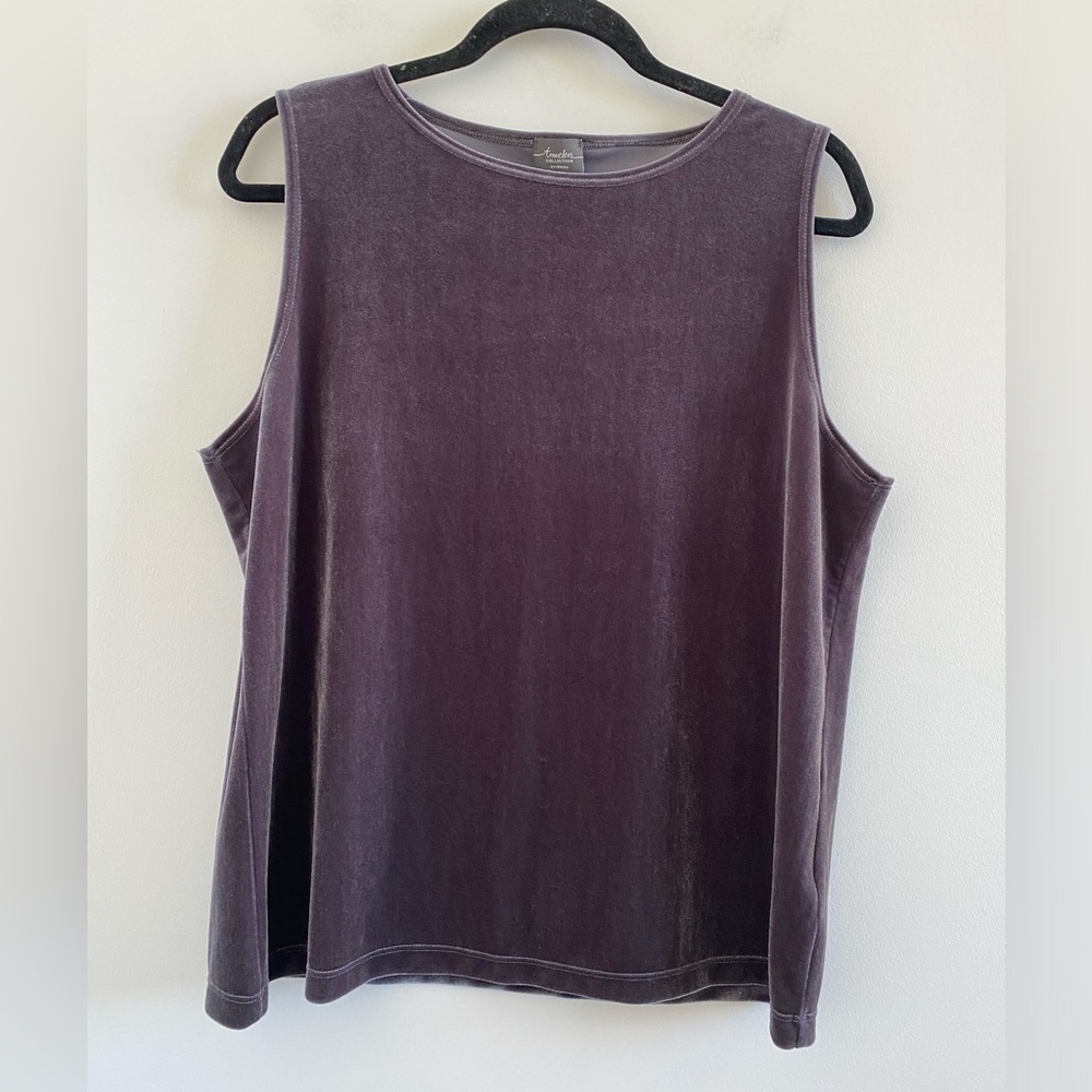 Travelers By Chico’s Grey Velvet Tank Top Size 2 Large Minimalist Career